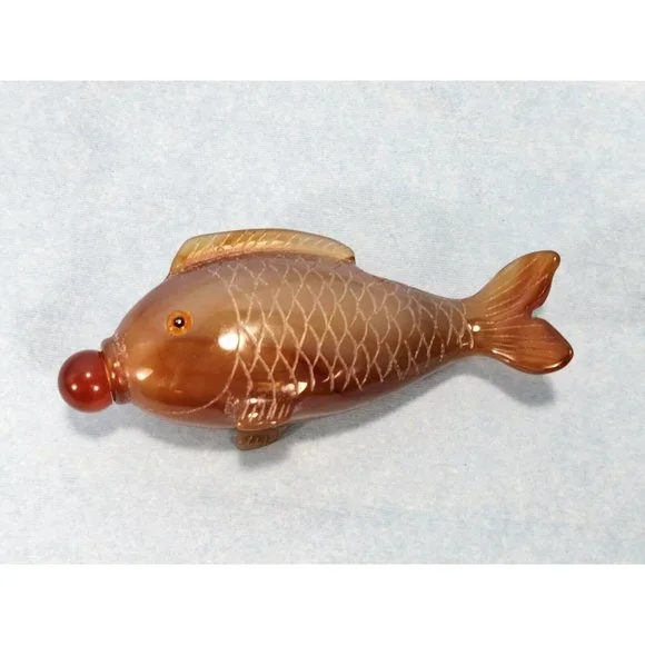 Koi Fish Hand Carved Snuff Bottle Chinese Antique with Storage Box